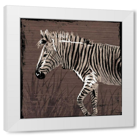 Zebra Walk Brown White Modern Wood Framed Art Print by OnRei