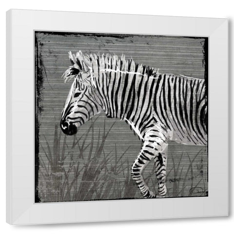 Zebra Walk White Modern Wood Framed Art Print by OnRei