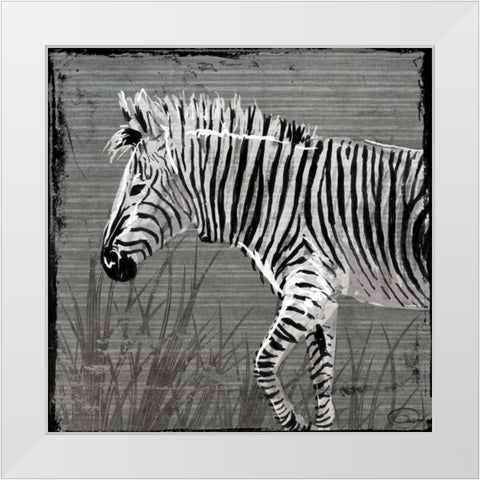 Zebra Walk White Modern Wood Framed Art Print by OnRei