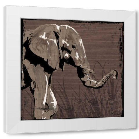 Elephant Walk Brown White Modern Wood Framed Art Print by OnRei