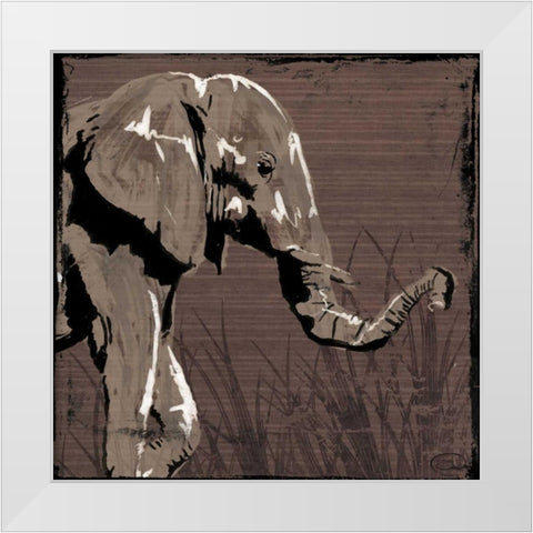 Elephant Walk Brown White Modern Wood Framed Art Print by OnRei