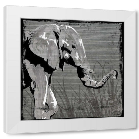 Elephant Walk White Modern Wood Framed Art Print by OnRei