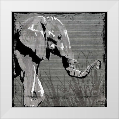 Elephant Walk White Modern Wood Framed Art Print by OnRei