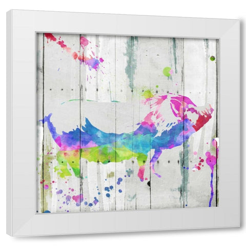 Pig Colorful White Modern Wood Framed Art Print by OnRei