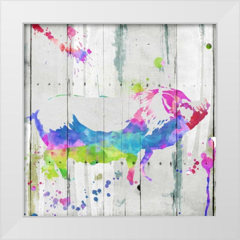 Pig Colorful White Modern Wood Framed Art Print by OnRei