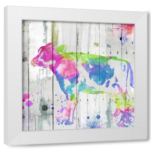 Cow Colorful White Modern Wood Framed Art Print by OnRei