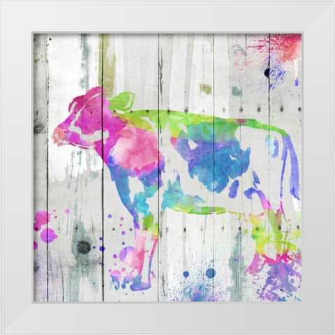 Cow Colorful White Modern Wood Framed Art Print by OnRei