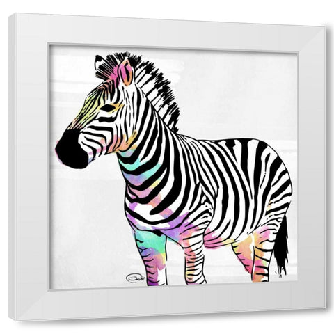 Zebra Head Colorful White Modern Wood Framed Art Print by OnRei