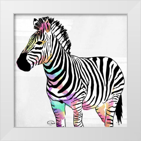 Zebra Head Colorful White Modern Wood Framed Art Print by OnRei