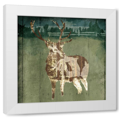 Deer In The Field White Modern Wood Framed Art Print by OnRei