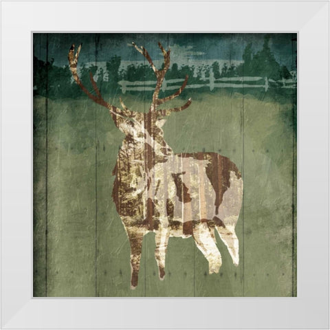 Deer In The Field White Modern Wood Framed Art Print by OnRei