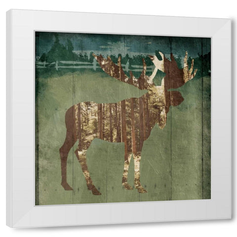 Moose In The Field White Modern Wood Framed Art Print by OnRei