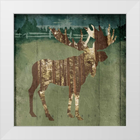 Moose In The Field White Modern Wood Framed Art Print by OnRei