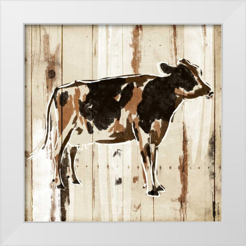 How Now Brown Cow White Modern Wood Framed Art Print by OnRei