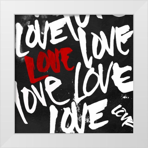 Love Love Love White Modern Wood Framed Art Print by OnRei