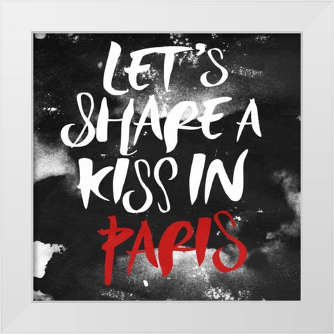 Kiss In Paris White Modern Wood Framed Art Print by OnRei