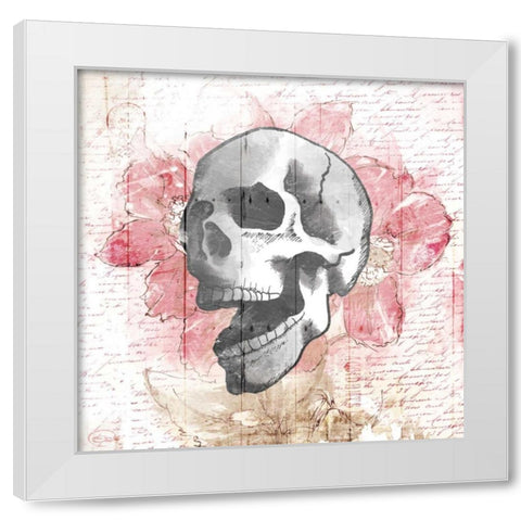 Floral Skull White Modern Wood Framed Art Print by OnRei