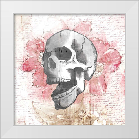 Floral Skull White Modern Wood Framed Art Print by OnRei