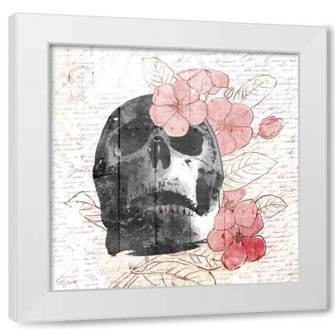 Floral Skull Mate White Modern Wood Framed Art Print by OnRei