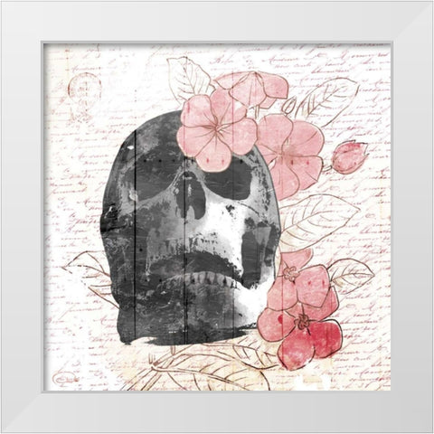 Floral Skull Mate White Modern Wood Framed Art Print by OnRei