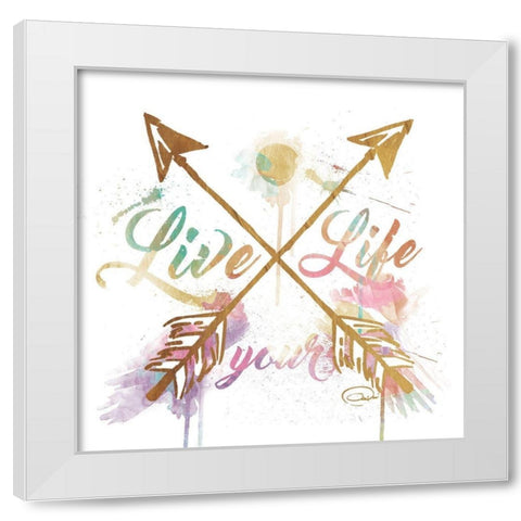 Live Your Life Gold White Modern Wood Framed Art Print by OnRei