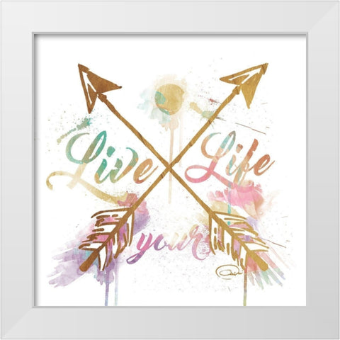 Live Your Life Gold White Modern Wood Framed Art Print by OnRei