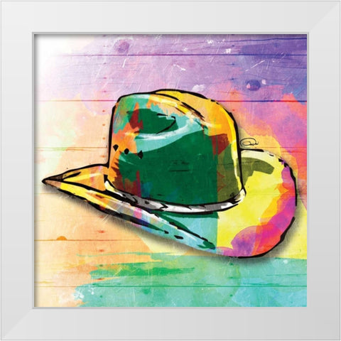 Colorful Hat White Modern Wood Framed Art Print by OnRei