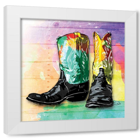 Colorful Boots White Modern Wood Framed Art Print by OnRei