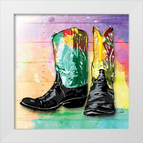 Colorful Boots White Modern Wood Framed Art Print by OnRei