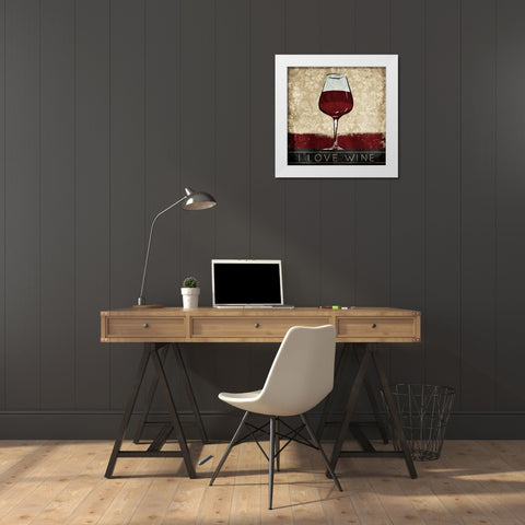 I Love Wine White Modern Wood Framed Art Print by OnRei