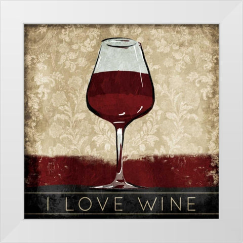 I Love Wine White Modern Wood Framed Art Print by OnRei