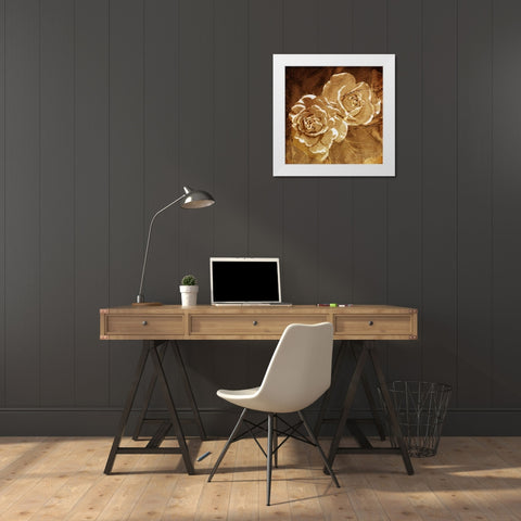 Loving Gold Roses White Modern Wood Framed Art Print by OnRei