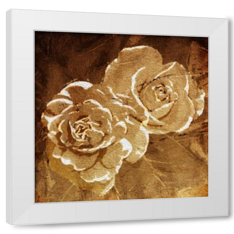 Loving Gold Roses White Modern Wood Framed Art Print by OnRei