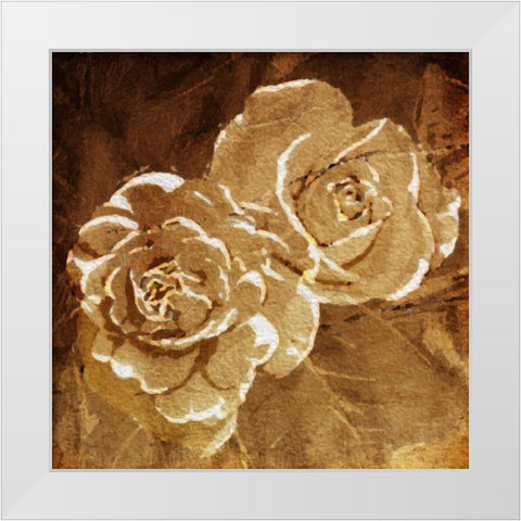 Loving Gold Roses White Modern Wood Framed Art Print by OnRei