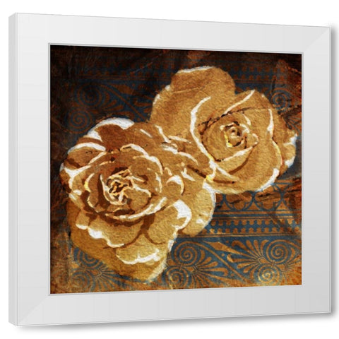 Loving Navy Gold Roses White Modern Wood Framed Art Print by OnRei