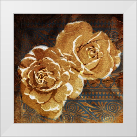 Loving Navy Gold Roses White Modern Wood Framed Art Print by OnRei