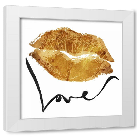 Love Lips Gold White Modern Wood Framed Art Print by OnRei