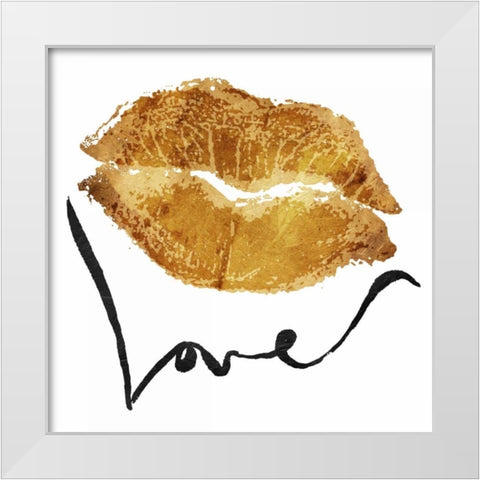 Love Lips Gold White Modern Wood Framed Art Print by OnRei