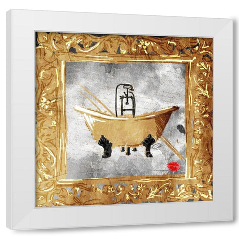 Golden Bath Kiss White Modern Wood Framed Art Print by OnRei