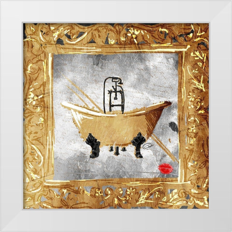 Golden Bath Kiss White Modern Wood Framed Art Print by OnRei