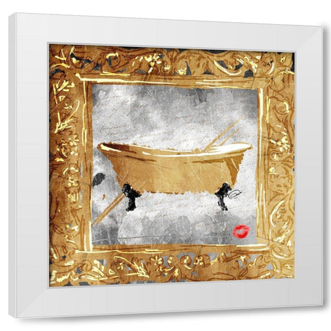 Golden Bath Kiss Mate White Modern Wood Framed Art Print by OnRei