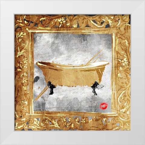 Golden Bath Kiss Mate White Modern Wood Framed Art Print by OnRei