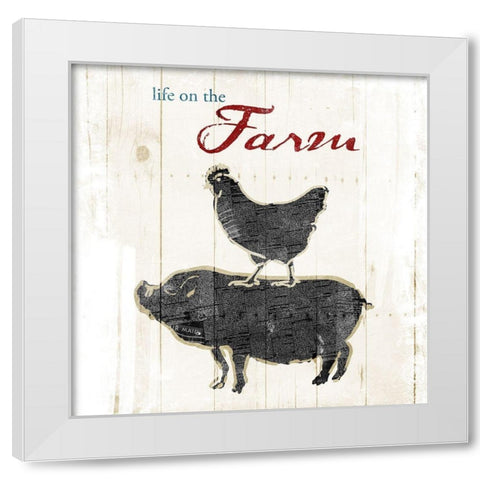 Farm To Chicken Pig White Modern Wood Framed Art Print by OnRei