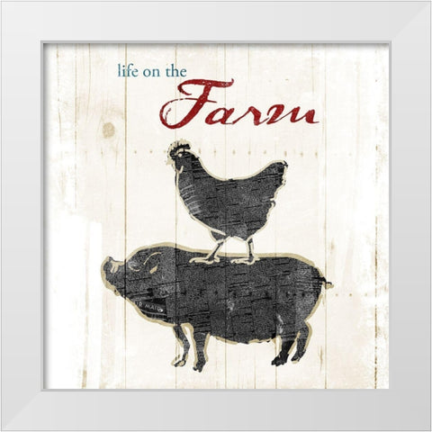 Farm To Chicken Pig White Modern Wood Framed Art Print by OnRei