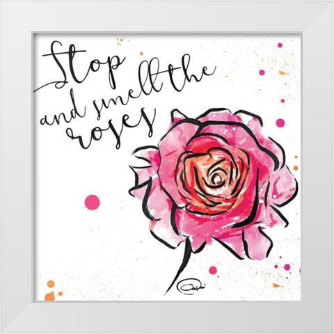 Smell The Roses White Modern Wood Framed Art Print by OnRei