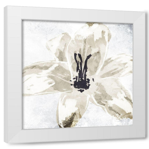 Sketched Cream Flower White Modern Wood Framed Art Print by OnRei