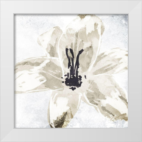 Sketched Cream Flower White Modern Wood Framed Art Print by OnRei