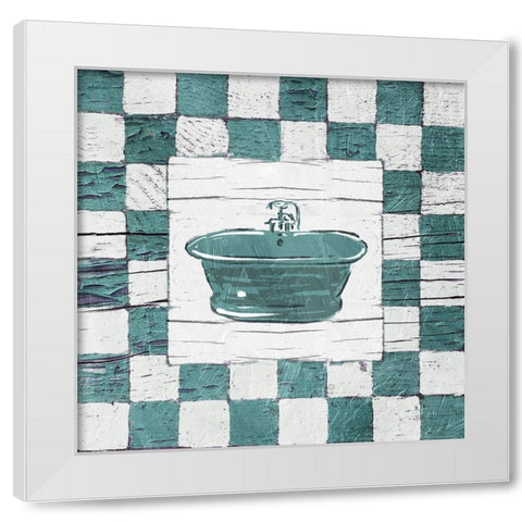 Checkered Bath White Modern Wood Framed Art Print by OnRei