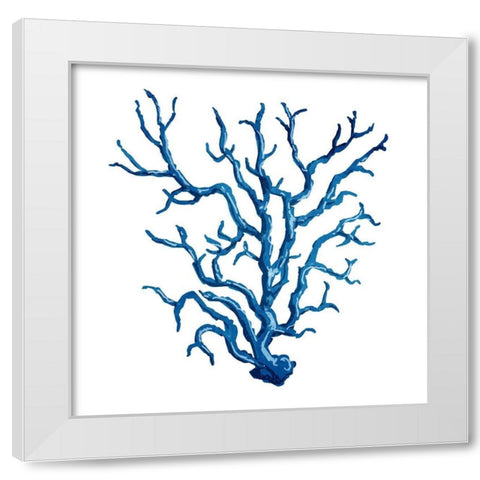 Blue Coral White Modern Wood Framed Art Print by OnRei