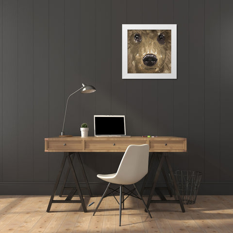 Bear Eyes White Modern Wood Framed Art Print by OnRei